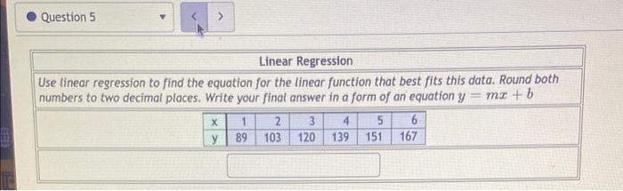 Solved se linear regression to find the equation for the | Chegg.com