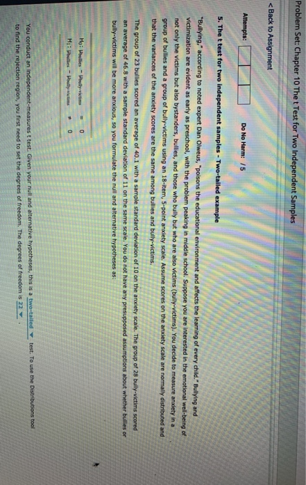 Solved Problem Set: Chapter 10 The t Test for Two | Chegg.com