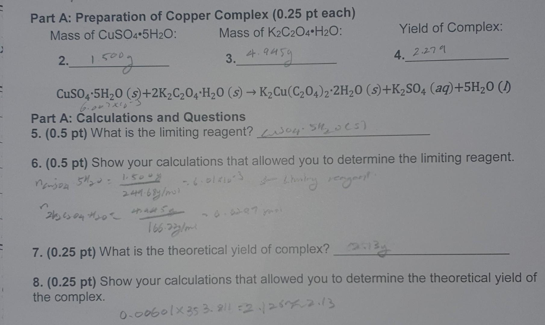 Solved Part A Preparation of Copper Complex (0.25 pt each)