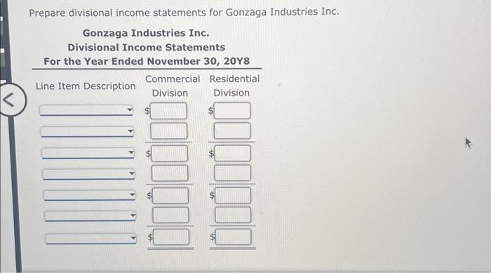 Solved Prepare divisional income statements for Gonzaga | Chegg.com