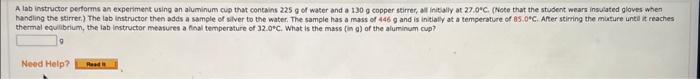 Solved A lab instructor performs an experiment using an | Chegg.com