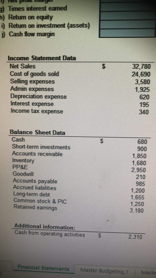 Solved Financial Statement Analysis 1). Use the selected | Chegg.com