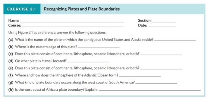 Solved EXERCISE 2.1 Recognizing Plates and Plate Boundaries | Chegg.com