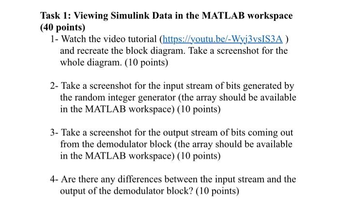 Task 1: Viewing Simulink Data in the MATLAB workspace | Chegg.com