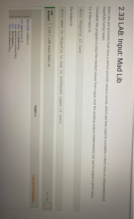 Solved: 2.33 LAB: Input: Mad Lib Mad Libs Are Activities T... | Chegg.com