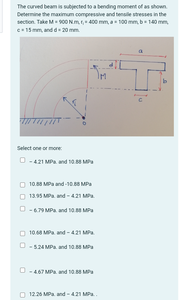 Solved The curved beam is subjected to a bending moment of | Chegg.com