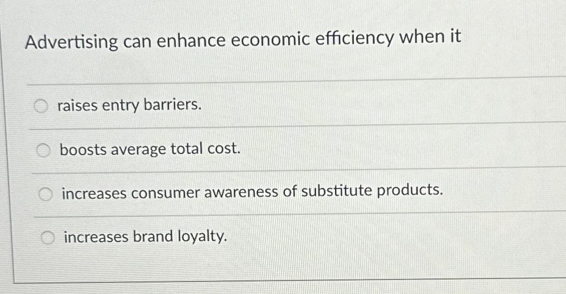 Solved Advertising can enhance economic efficiency when | Chegg.com