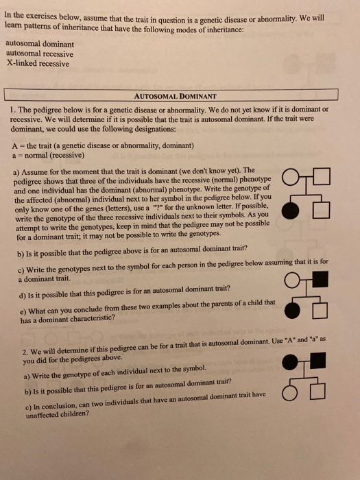 Solved In The Exercises Below, Assume That The Trait In | Chegg.com