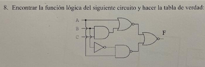 8. Encontrar la función lógica del siguiente circuito y hacer la tabla de verdad: F Da 43U A B C