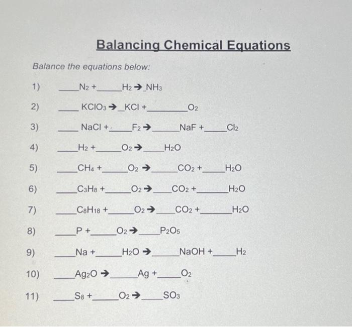 Solved Balance the equations below: 1) N2+…H2→NH3 2) | Chegg.com