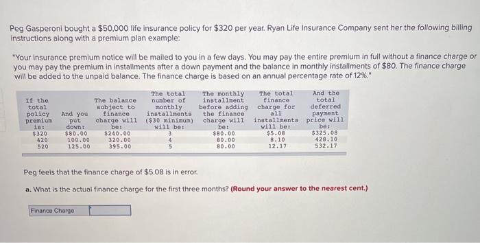 Solved Peg Gasperoni bought a $50,000 life insurance policy | Chegg.com