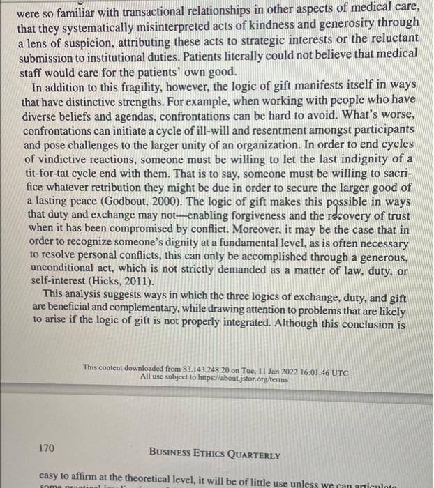 Solved RELATIONSHIP BETWEEN THE LOGICS OF EXCHANGE, DUTY AND