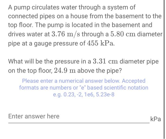 Solved A pump circulates water through a system of connected | Chegg.com