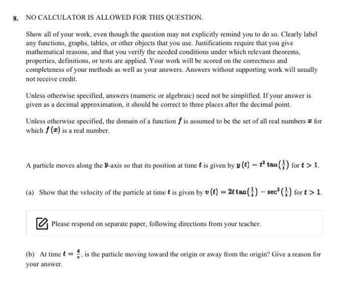 Solved 8. NO CALCULATOR IS ALLOWED FOR THIS QUESTION. Show | Chegg.com