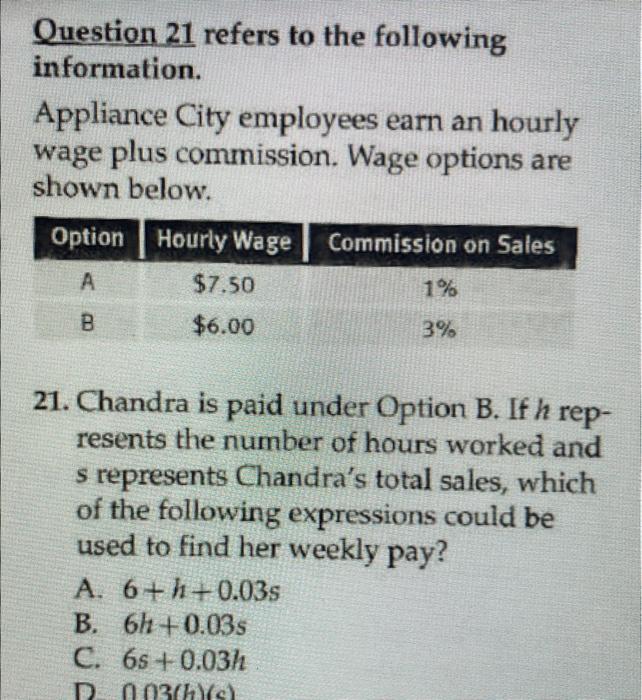 Solved Question 21 refers to the following information. | Chegg.com
