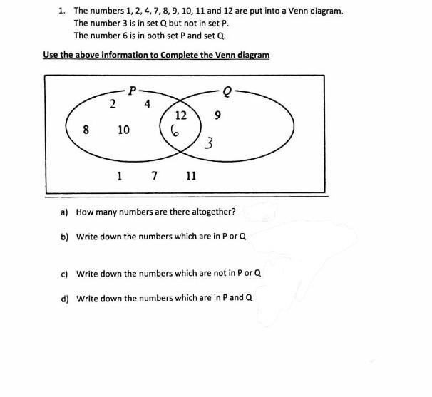Solved 1. The numbers 1, 2, 4, 7, 8, 9, 10, 11 and 12 are