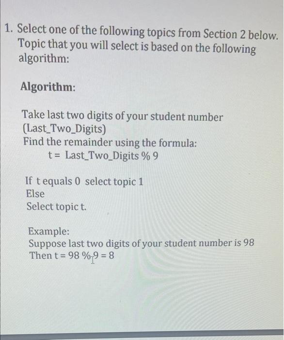 Solved 1. Select one of the following topics from Section 2 | Chegg.com
