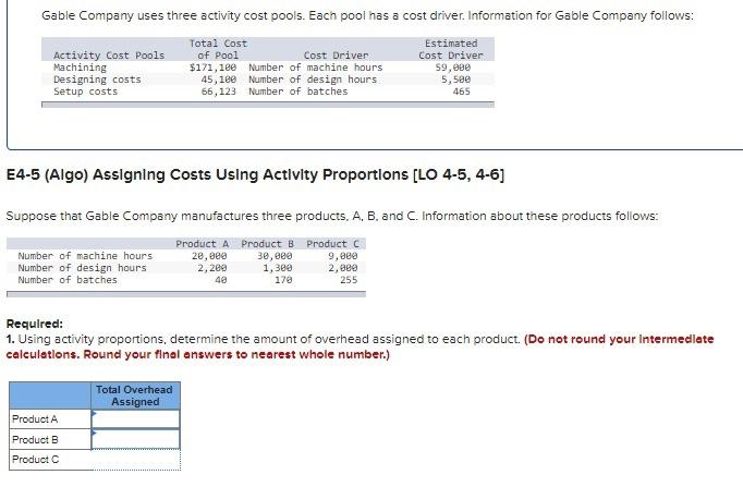 Solved E4-5 (Algo) Assigning Costs Using Actlvity | Chegg.com