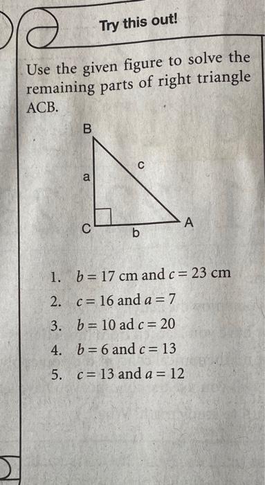 Solved Try this out! Use the given figure to solve the | Chegg.com