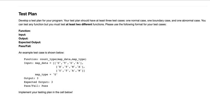 Solved Test Plan Develop a test plan for your program. Your | Chegg.com