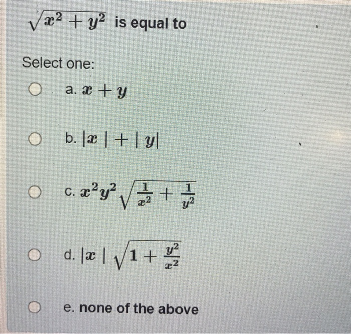 Solved 22 Y2 Is Equal To Select One A X Y B La Chegg Com