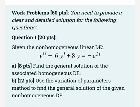 Solved Work Problems (60 pts): You need to provide a clear | Chegg.com