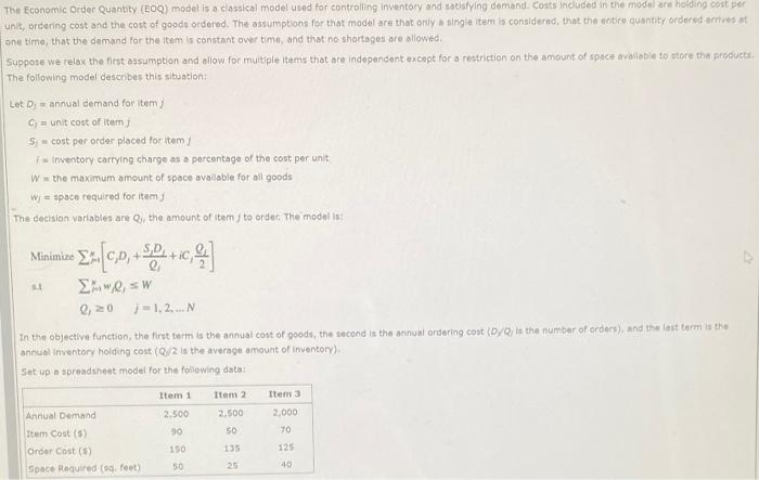 Solved The Economic Order Quantity (EOQ) model is a | Chegg.com