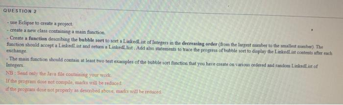 Solved QUESTION 2 - use Eclipse to create a project create a | Chegg.com