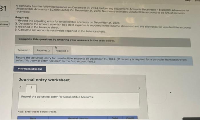 Solved recelvable. Required: 1. Record the adjusting entry | Chegg.com