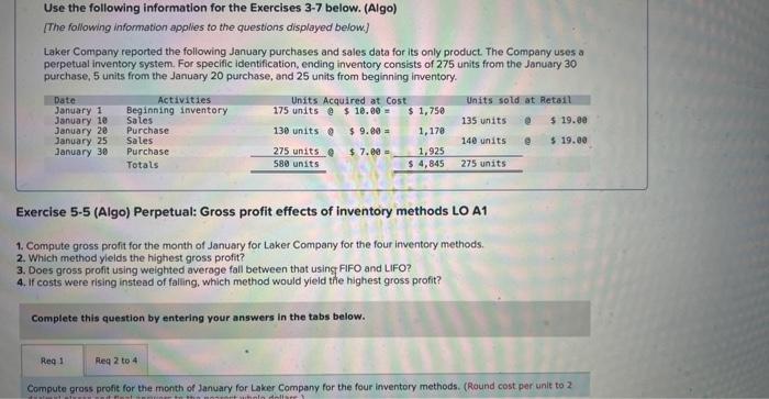 Solved Use the following information for the Exercises 3-7 | Chegg.com