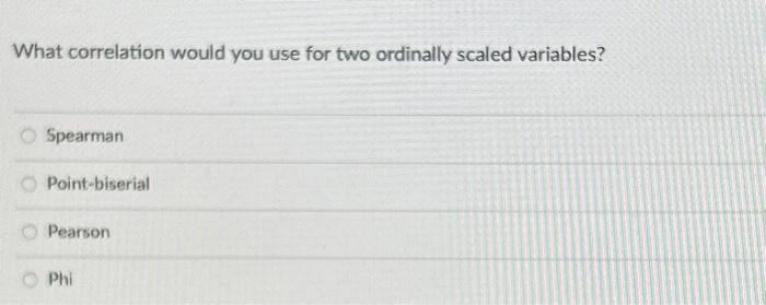 Solved What correlation would you use for two ordinally | Chegg.com
