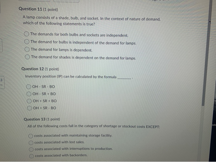 Solved Question 11 (1 point) A lamp consists of a shade, | Chegg.com