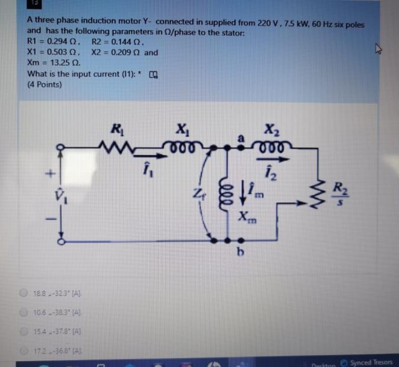 Solved A three phase induction motor Y- connected in | Chegg.com