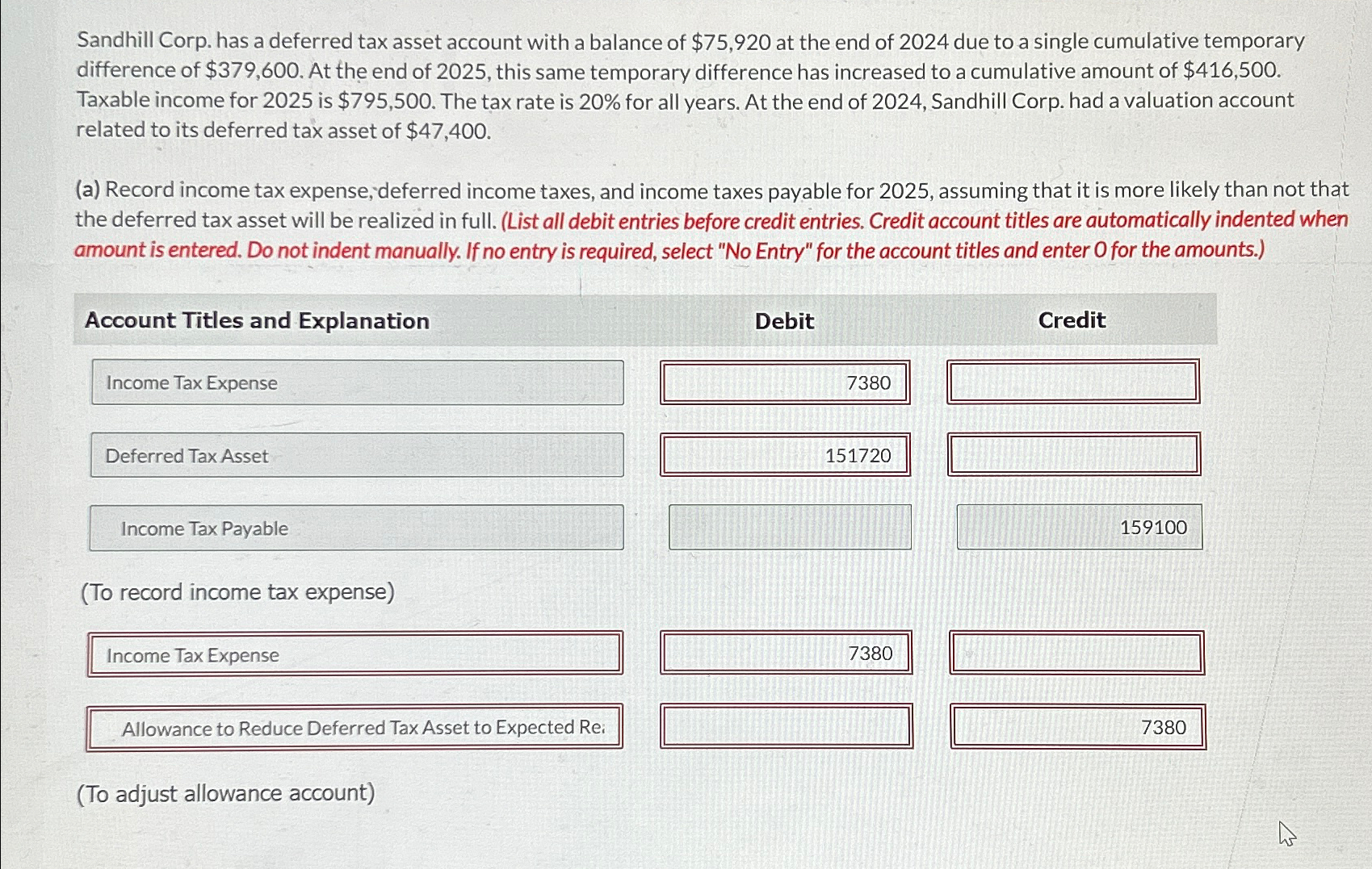 Solved Sandhill Corp. Has A Deferred Tax Asset Account With | Chegg.com