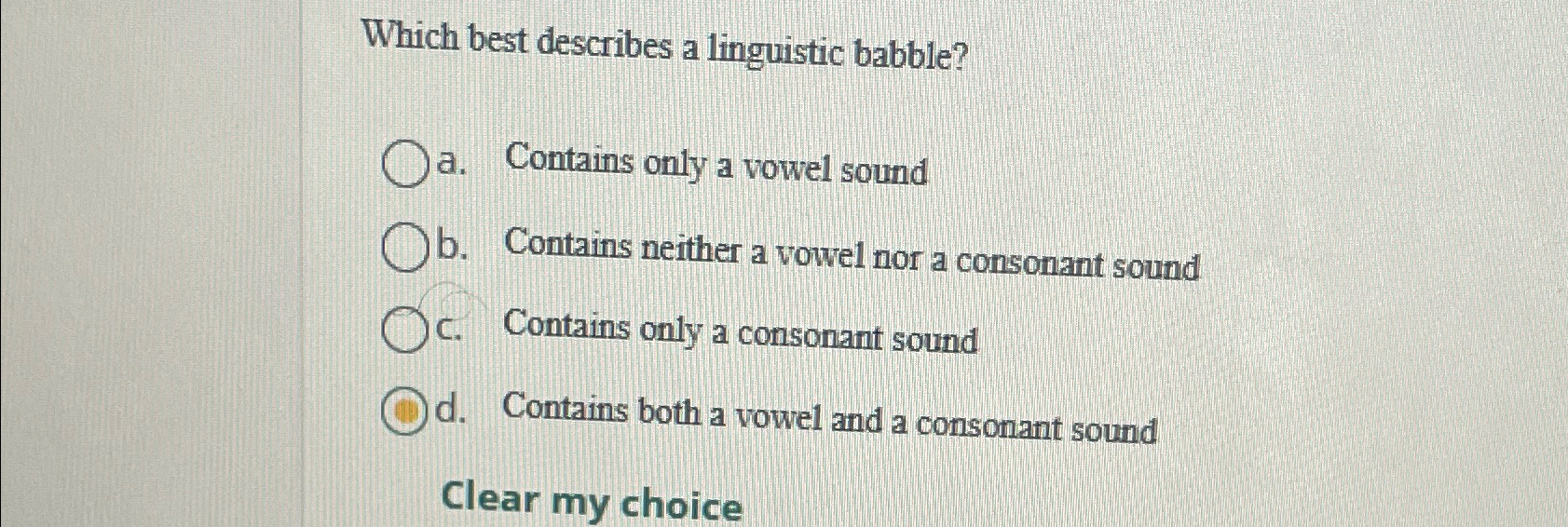 Solved Which Best Describes A Linguistic Babble?a. ﻿contains 