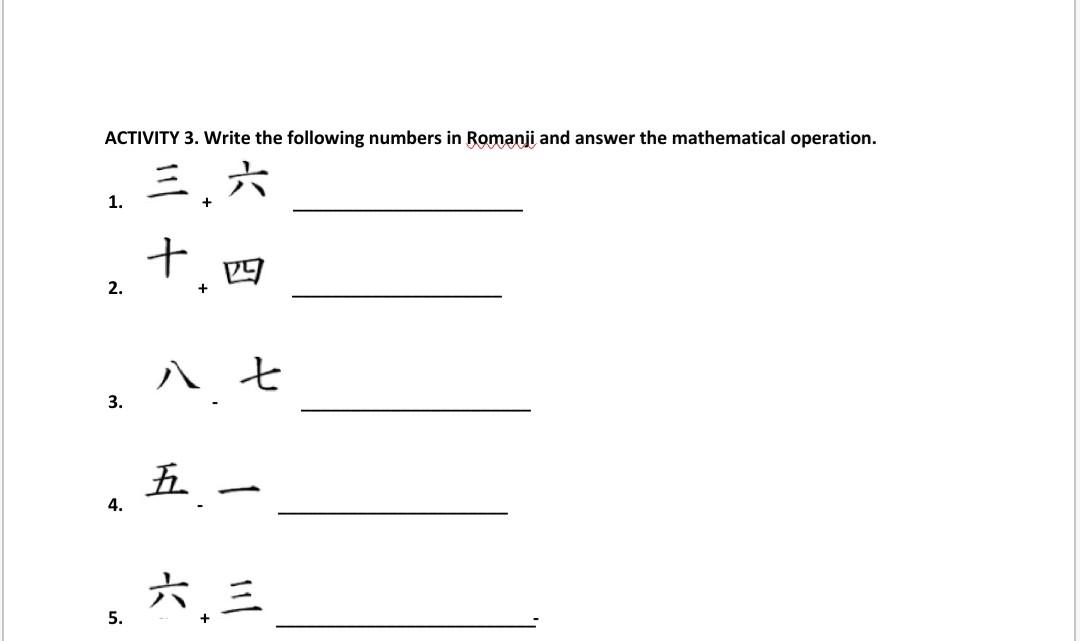 Solved ACTIVITY 3. Write the following numbers in Romanji | Chegg.com