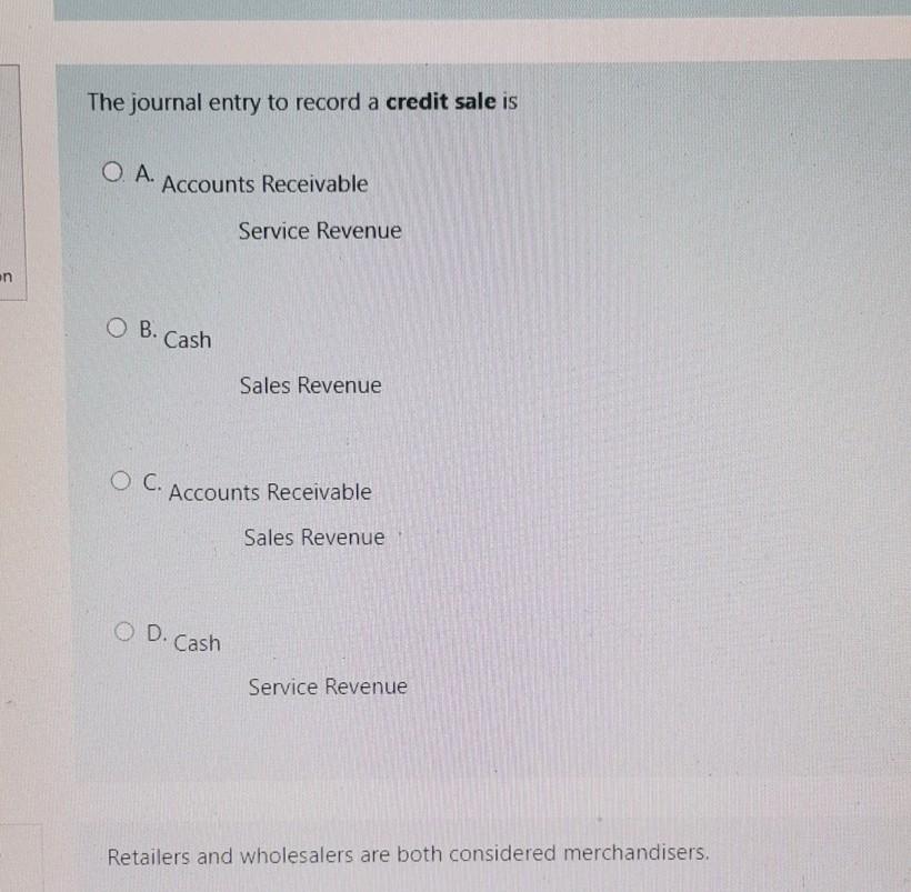 Solved The journal entry to record a credit sale is Ο Α. | Chegg.com