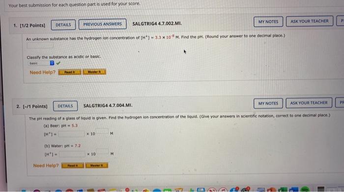 Solved Your best submission for each question part is used | Chegg.com