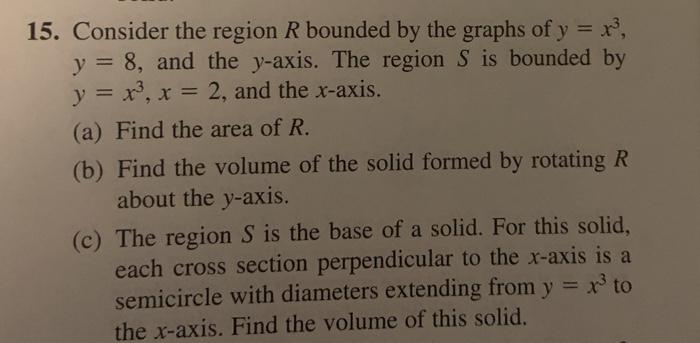 Solved 15. Consider the region R bounded by the graphs of y | Chegg.com