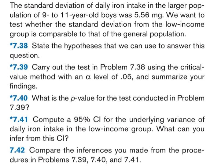 The standard deviation of daily iron intake in the