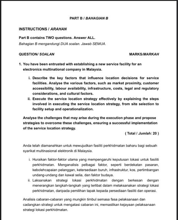 Solved PART B / BAHAGIAN B INSTRUCTIONS / ARAHAN Part B | Chegg.com