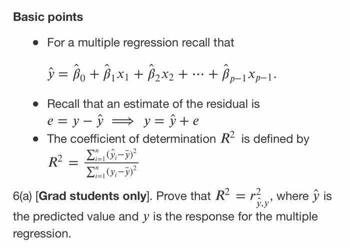 Solved Basic points - For a multiple regression recall that | Chegg.com