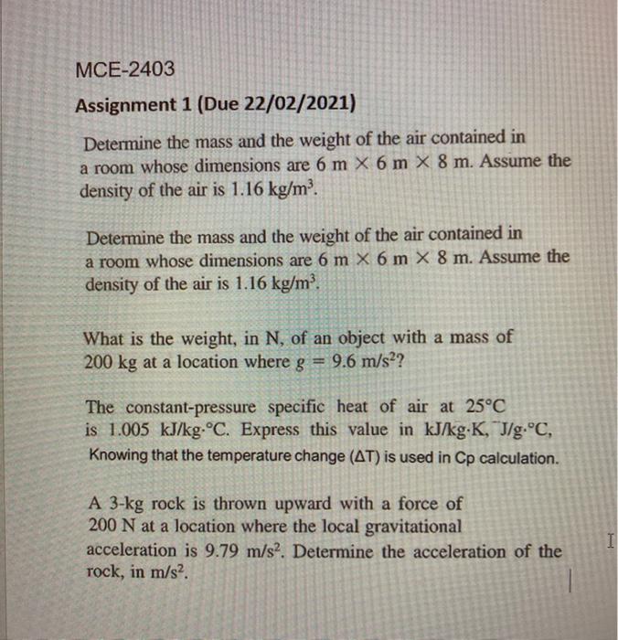 Solved MCE2403 Assignment 1 (Due 22/02/2021) Determine the