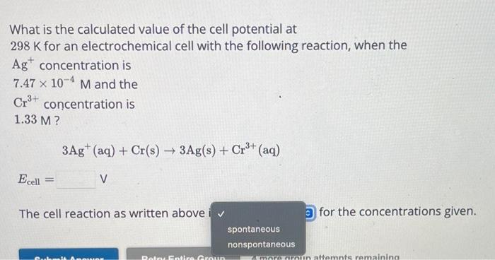 Solved What is the calculated value of the cell potential at | Chegg.com