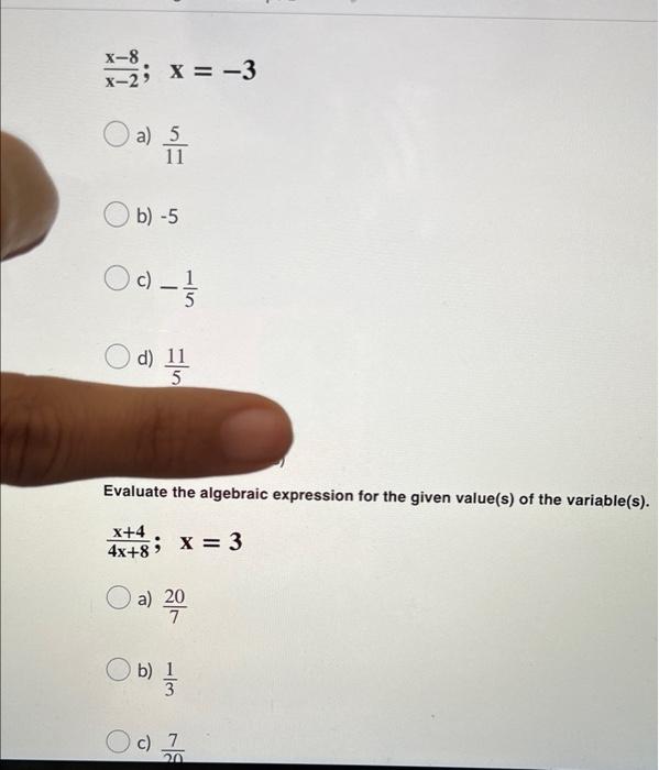 Solved evaluate the algebraic expression for the given value | Chegg.com