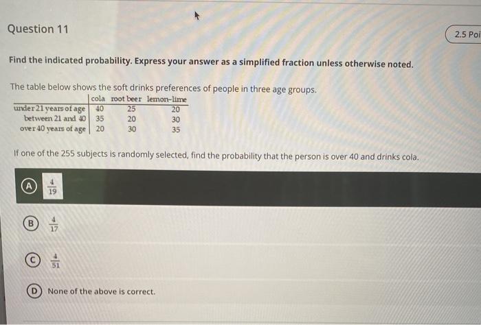 Solved Question 11 2.5 Poi Find the indicated probability. | Chegg.com