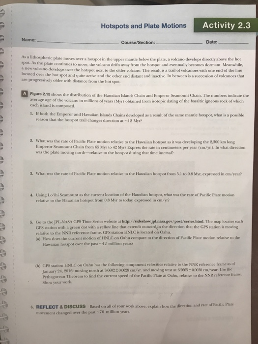 Activity 2.3 Hotspots and Plate Motions Name Date