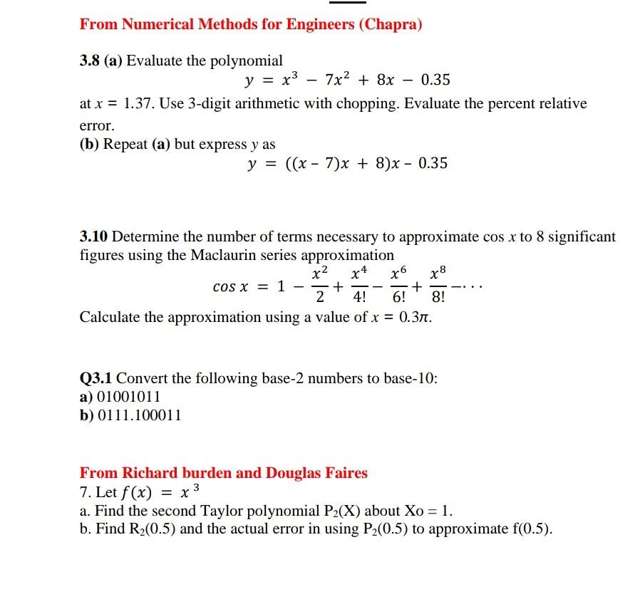 Solved From Numerical Methods for Engineers (Chapra) 3.8 (a 