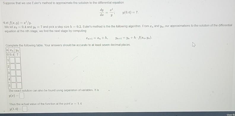 Solved Use Euler's Method With The Given Step Size To 