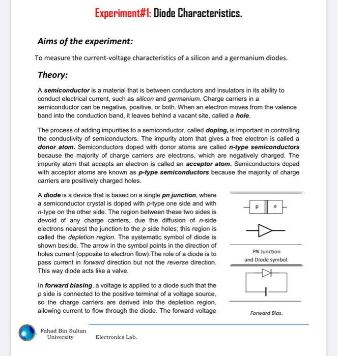 Experiment1 Diode Characteristics. Aims of the